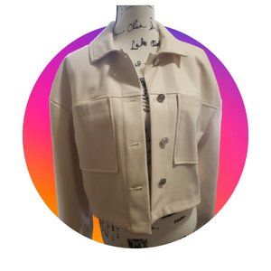 TAHARI, Cream-color vegan-leather crop jacket, Large